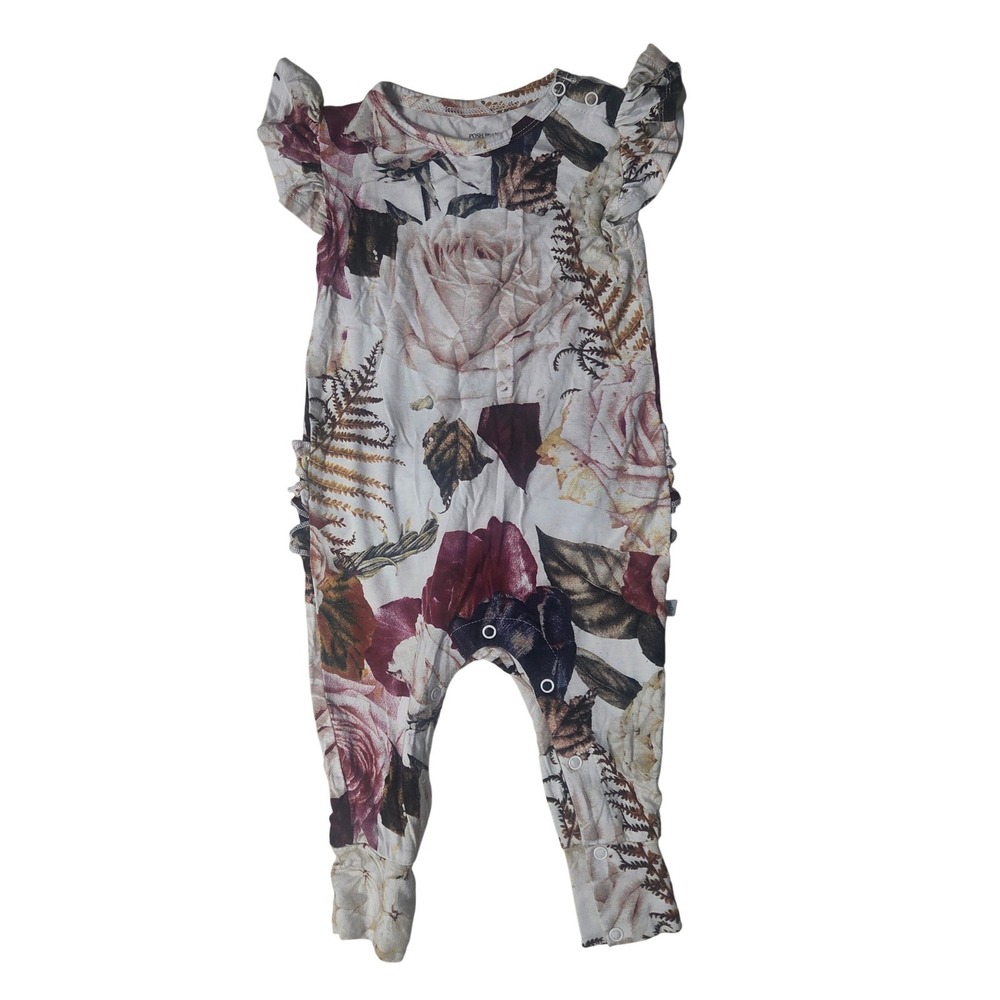 Posh Peanut‎ Gemma Floral Ruffle Back Bamboo Romper 18-24 Months Rose Print